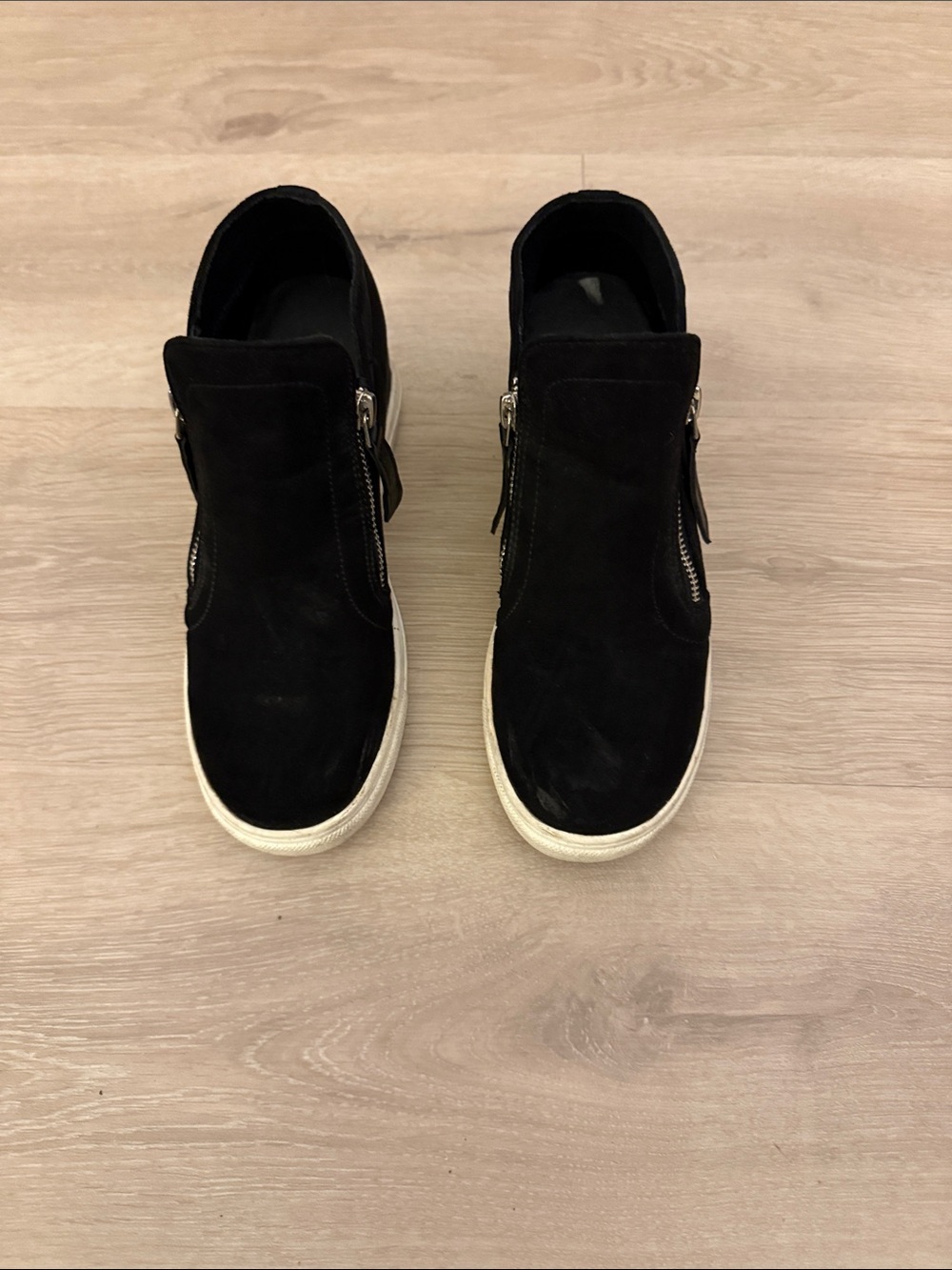 Madden girl hidden wedge heel Black Suede Zip Slip-On Sneakers size 6.5